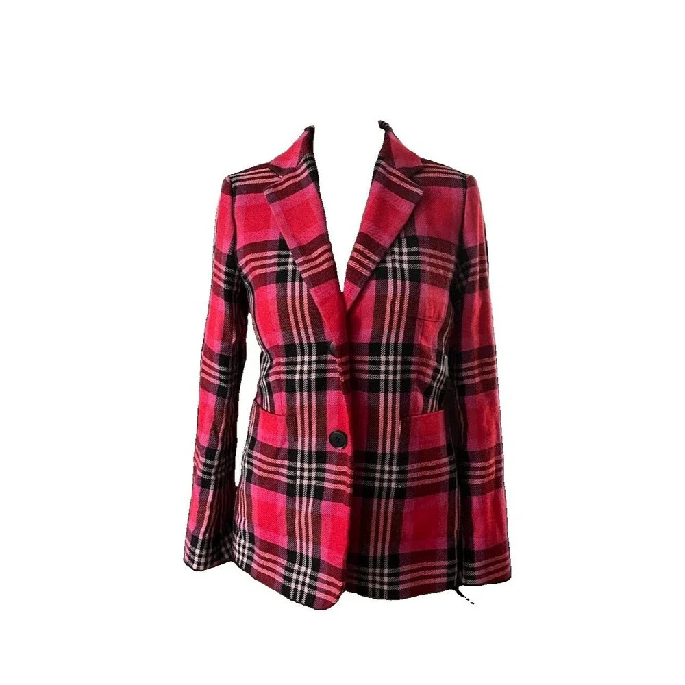 Kate Spade Plaid Foliage Wool Blend Blazer Size 0